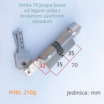 Cilindar za zaključavanje, model Large 70, cinkova legura, za vrata, 210 g, modern minimalist stil