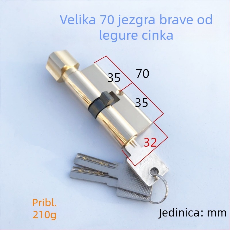 Cilindar za zaključavanje, model Large 70, cinkova legura, za vrata, 210 g, modern minimalist stil