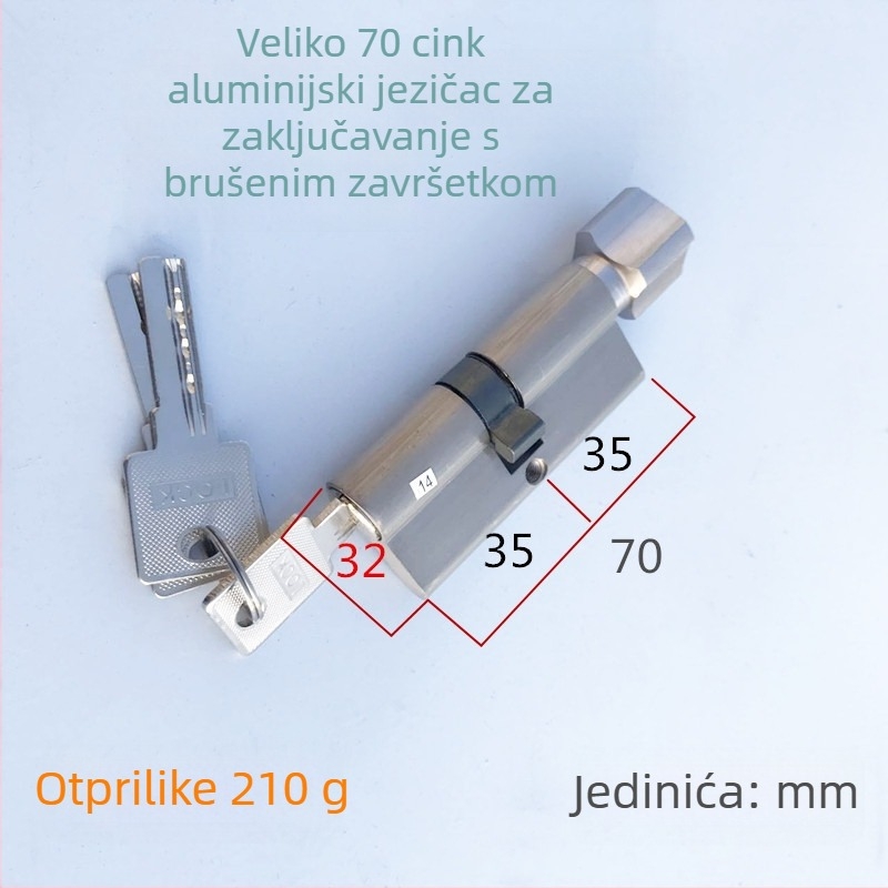 Cilindar za zaključavanje, model Large 70, cinkova legura, za vrata, 210 g, modern minimalist stil