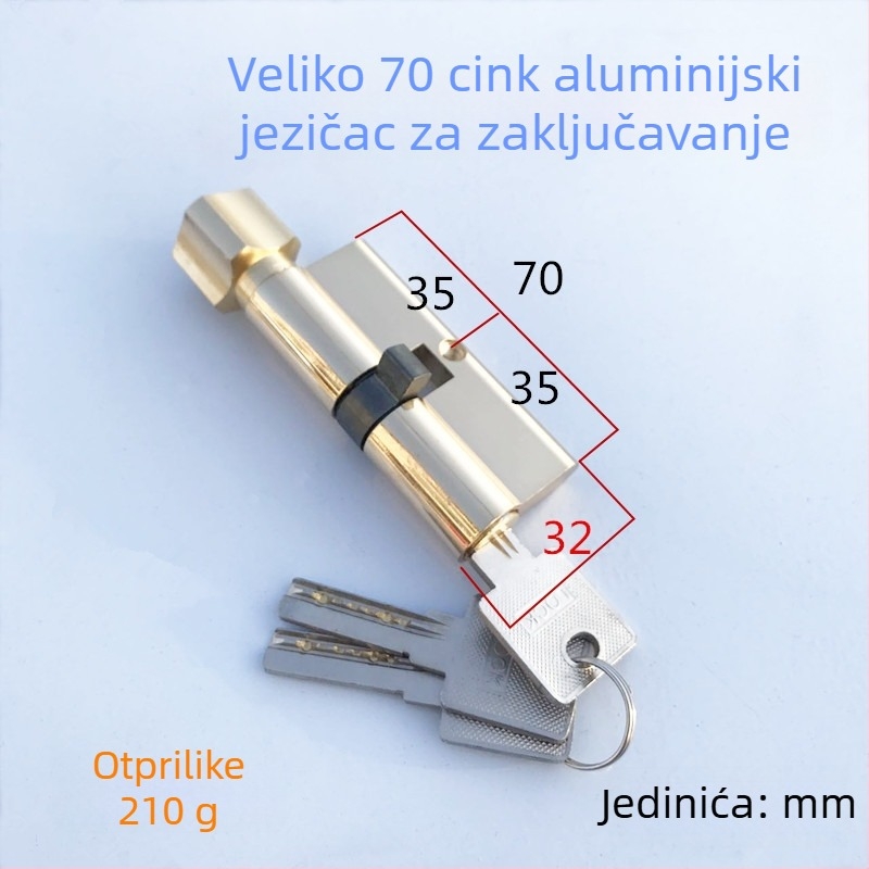 Cilindar za zaključavanje, model Large 70, cinkova legura, za vrata, 210 g, modern minimalist stil