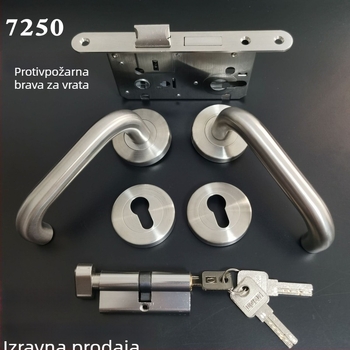 Brava za vatrootporna vrata, nehrđajući čelik, brava s ručkom, model 7250, dvostruko savijanje