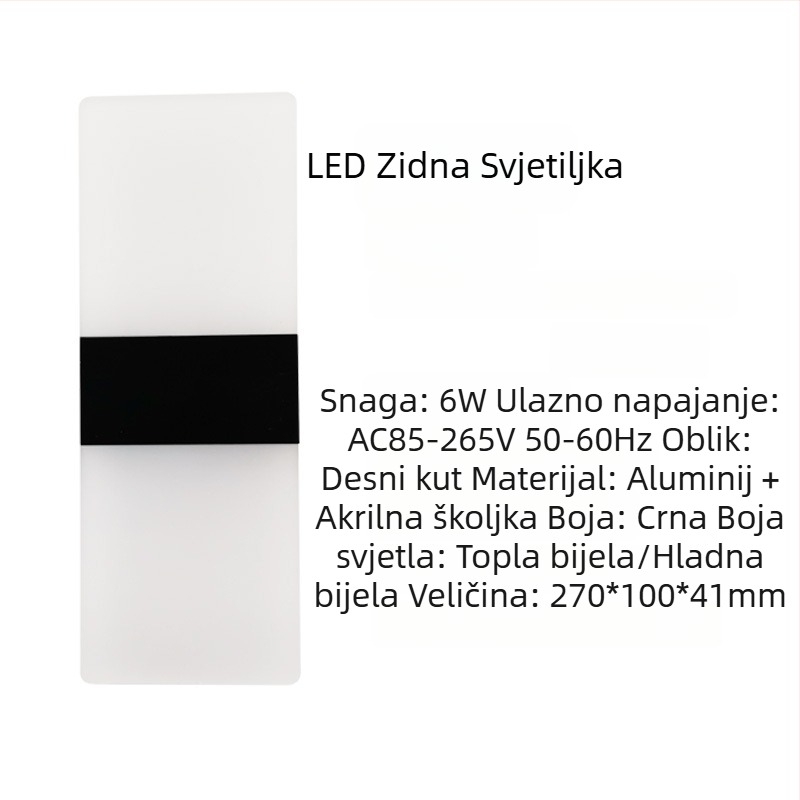 Zidna svjetiljka s aluminijskim abažurom, LED izvor, 85-265V, površinska montaža