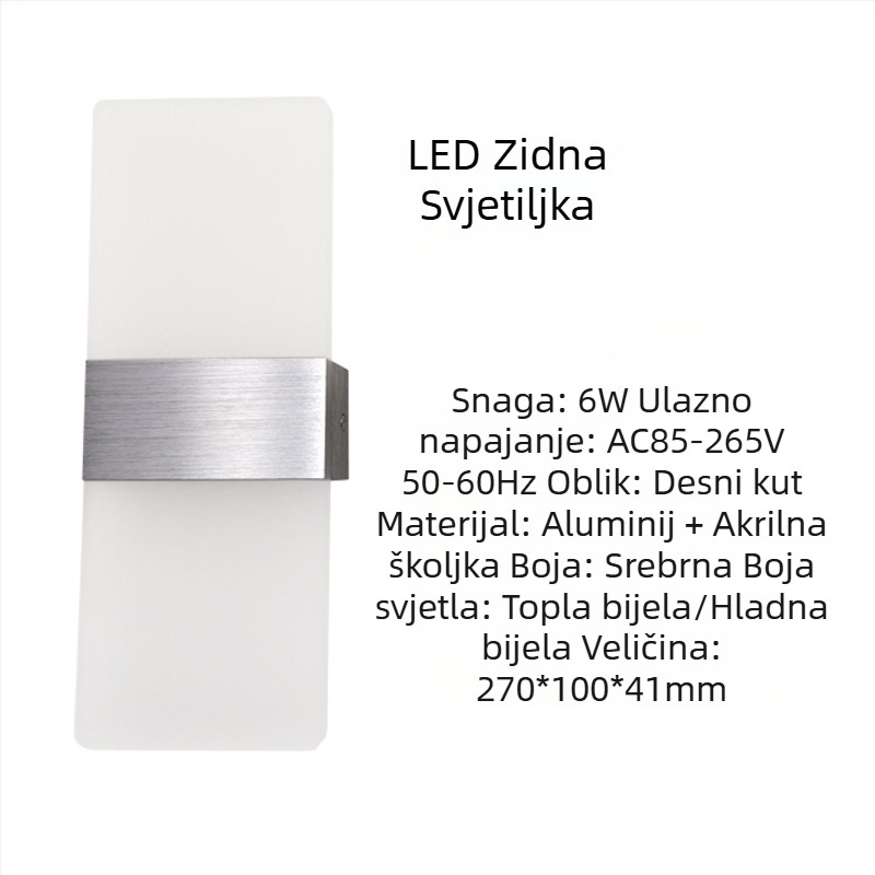 Zidna svjetiljka s aluminijskim abažurom, LED izvor, 85-265V, površinska montaža