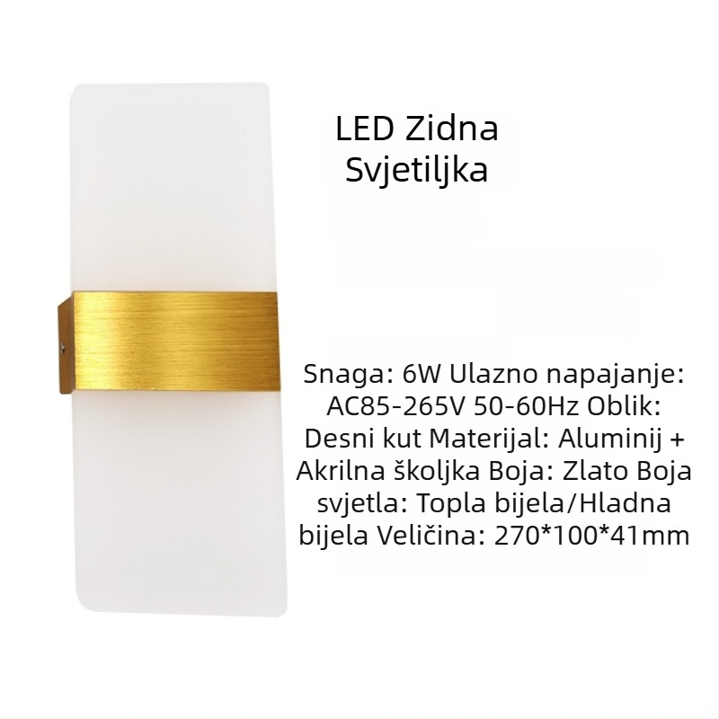 Zidna svjetiljka s aluminijskim abažurom, LED izvor, 85-265V, površinska montaža