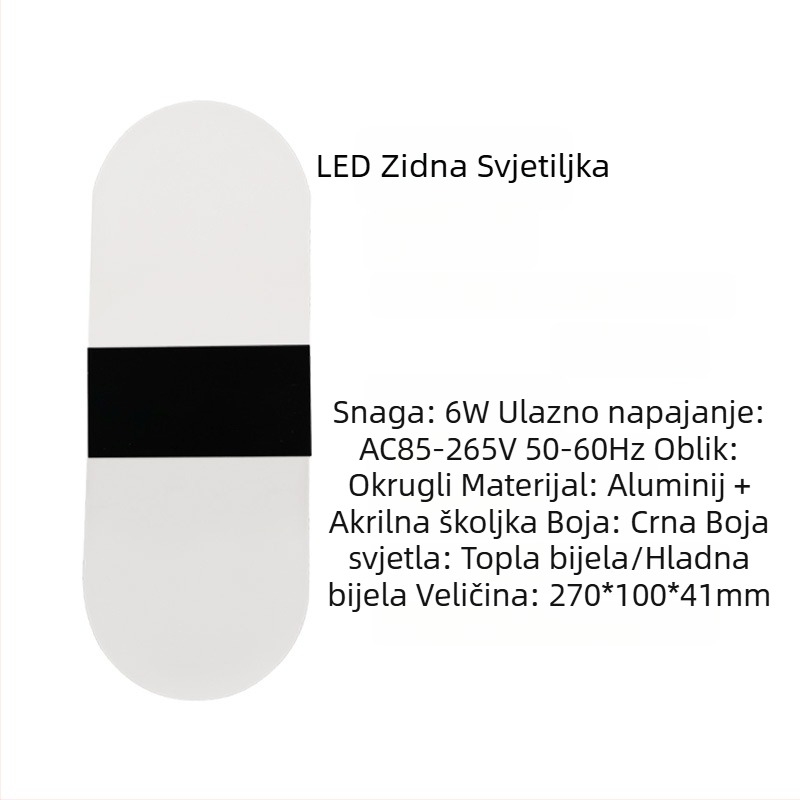 Zidna svjetiljka s aluminijskim abažurom, LED izvor, 85-265V, površinska montaža