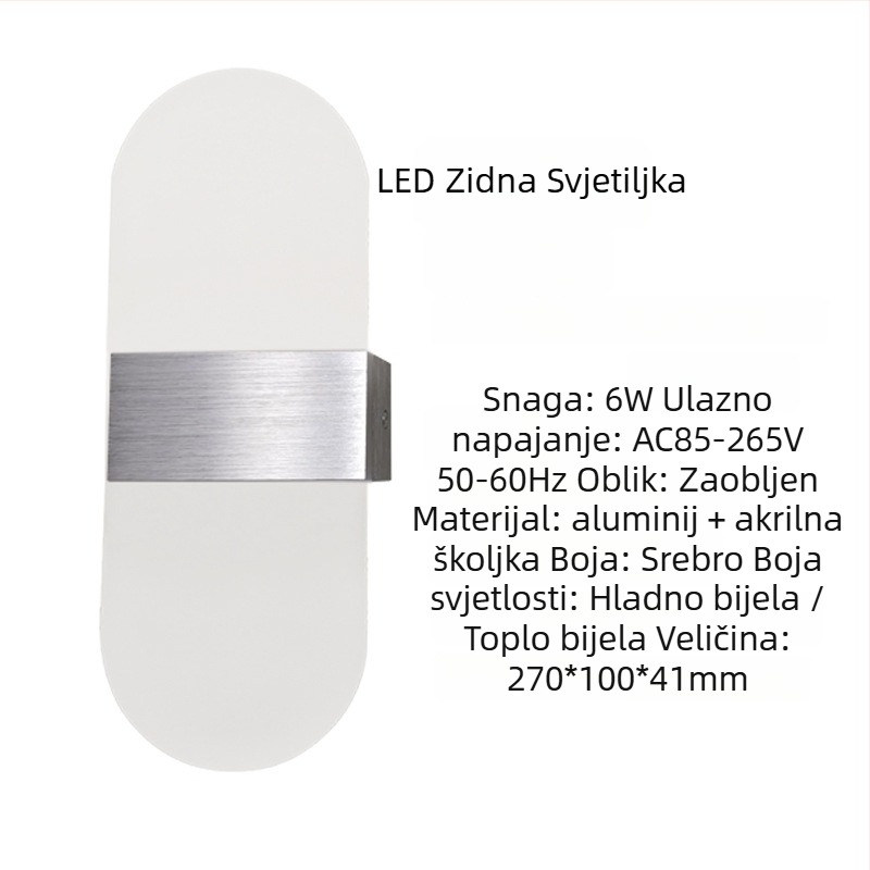 Zidna svjetiljka s aluminijskim abažurom, LED izvor, 85-265V, površinska montaža