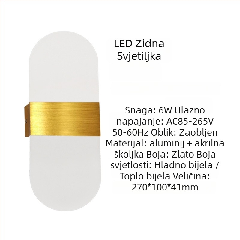 Zidna svjetiljka s aluminijskim abažurom, LED izvor, 85-265V, površinska montaža