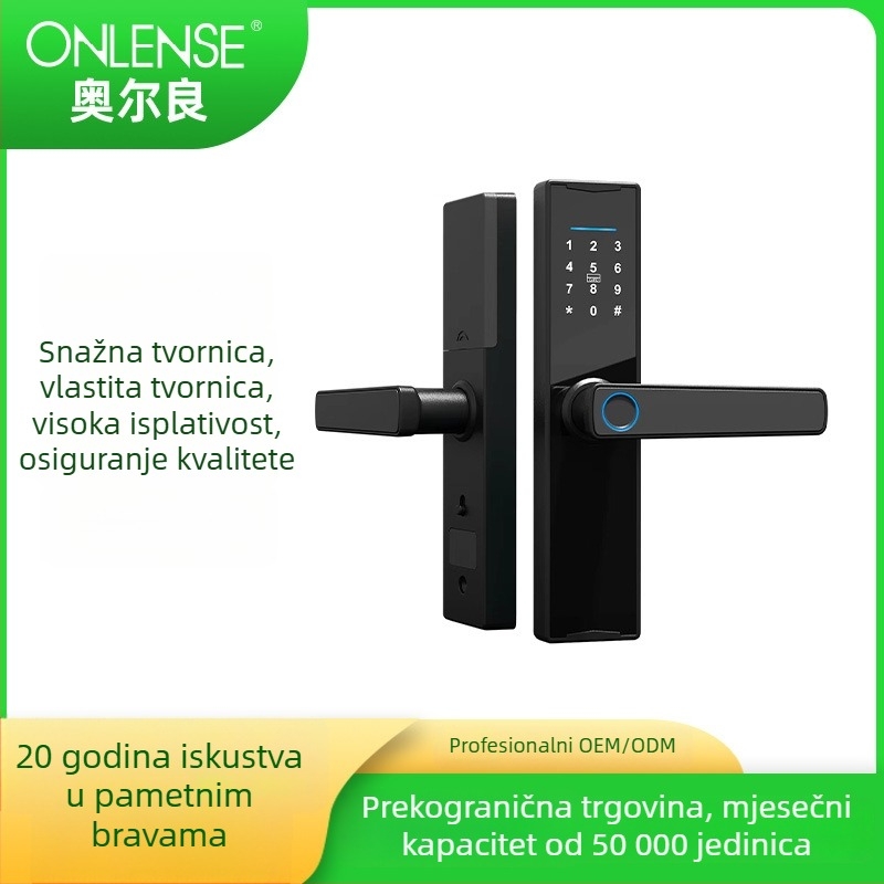 Pametni bravu s otiskom prsta za drvena vrata – model 2308A, kapacitet otisaka prsta 150, skeniranje 0,1 s, više od 100000 otključavanja, FAR 0,1% / FRR 0,1%, napajanje DC