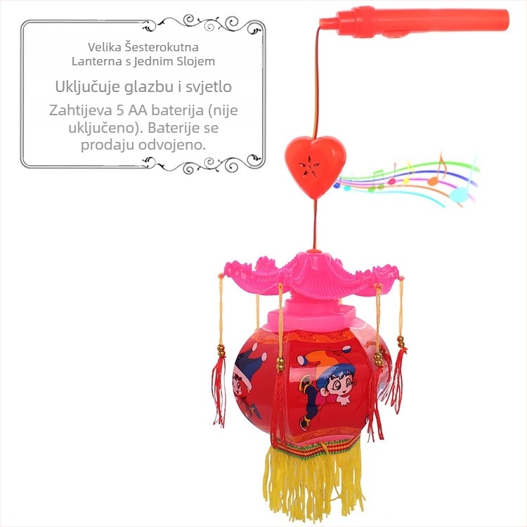 Šesterokutna LED lanterna s motivom lotosa, svjetleća i glazbena, plastična ručna lanterna za djecu stariju od 14 godina