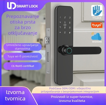 F7pro+ Pametni zaključavanje za drvena vrata s otiskom prsta — 100 pohranjenih otisaka, skeniranje 0,1 s, podržava lozinku, karticu i daljinsko otključavanje