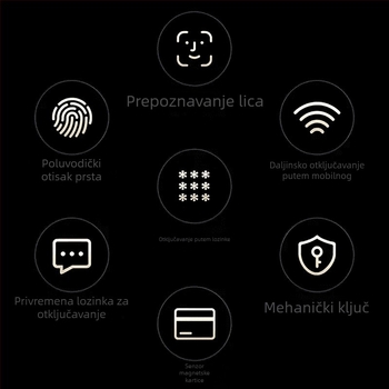 Pametni brava za vrata s venama dlanova, otisak prsta i 3D prepoznavanje lica, daljinsko otvaranje (biometrija venama dlanova; otisak prsta; 3D prepoznavanje lica; daljinsko otvaranje; DC napajanje)
