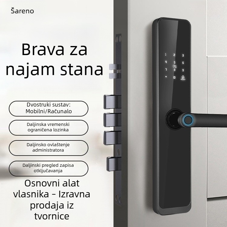 Pametna brava za vrata s otiskom prsta, lozinkom i pristupom karticom za stanove, kuće za goste i hotele