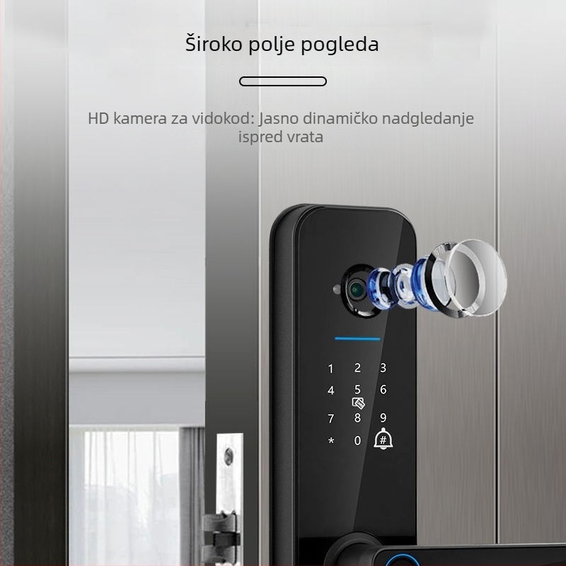 Pametna brava za vrata s 3D kamerom Cat Eye, verzija F008 Cat Eye, aplikacija Graffiti, više načina otključavanja: otisak prsta, lozinka, kartica, mobilni, daljinsko otključavanje; pogodna za stan, hotel ili kuću