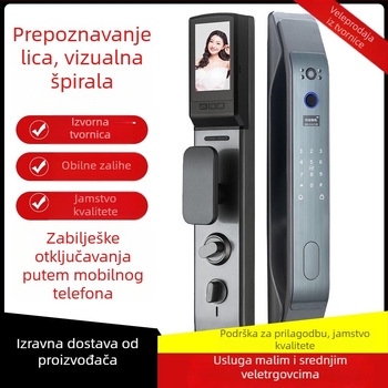 Pametna Brava s prepoznavanjem lica i otiskom prsta — daljinsko otključavanje, lozinka i ključ; 100 pohranjenih otisaka, više od 20.000 otključavanja, skeniranje 0,002 s, -10 do 60°C, DC napajanje, za glavna vrata, drvena vrata, protivkrađa vrata, vila vra