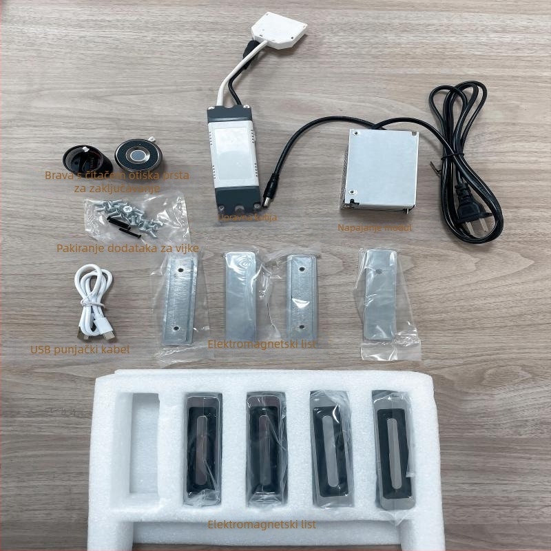 Liou LO1005 Brava za staklenu vitrinu s otiskom prsta, aluminijski okvir i magnetska brava — minimalistička vitrina za izlaganje, zaštita od krađe; pohranjuje 12 otisaka; više od 1.000.000 otključavanja; skeniranje 0,05 s; -20 do 80°C