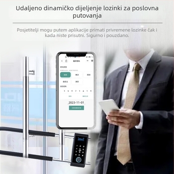 Pametan U-oblik brave za staklena vrata s otiskom prsta i lozinkom, model U3P, kapacitet otisaka prsta 50, vrijeme skeniranja <0,1 s, više od 100000 otključavanja, napajanje AC