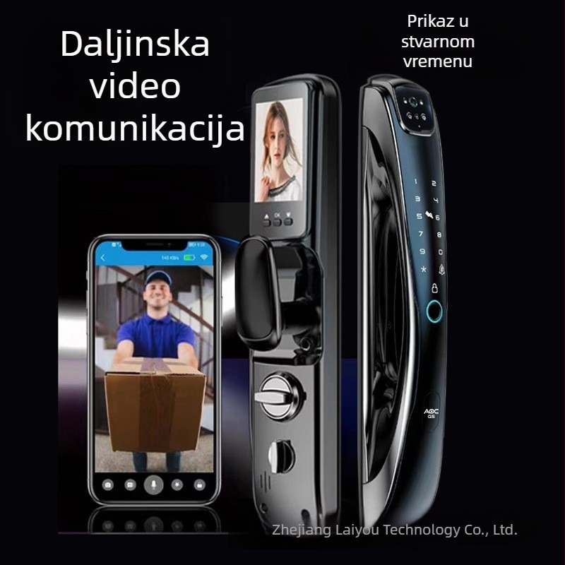 LAIU Q9H Pametni brava za vrata s prepoznavanjem lica – 100 pohranjenih otisaka, skeniranje <0.1 s, daljinsko otključavanje, lozinka, vizir, DC napajanje