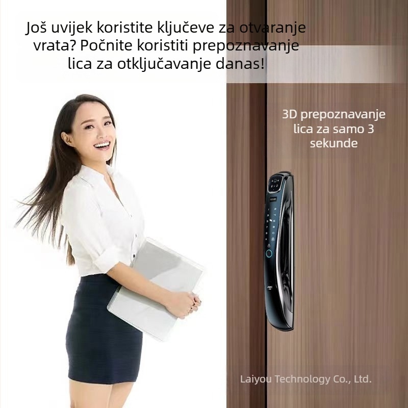 LAIU Q9H Pametni brava za vrata s prepoznavanjem lica – 100 pohranjenih otisaka, skeniranje <0.1 s, daljinsko otključavanje, lozinka, vizir, DC napajanje