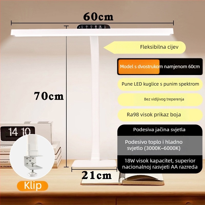 Studijska stolna lampa s zaštitom očiju i protiv odsjaja, sve-spektarno svjetlo za učenike i djecu, metalni sjenil, dodirni prekidač