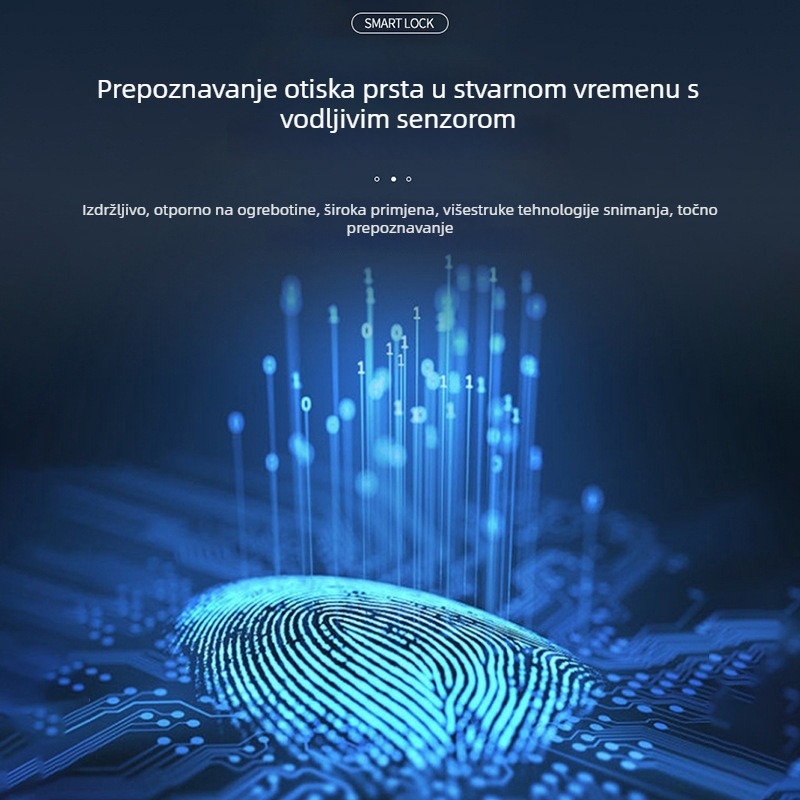Pametan zasun za vrata s otiskom prsta i lozinkom, model SF057; kapacitet otisaka prsta 100; broj otključavanja >100000; vrijeme skeniranja <1s; radna temperatura -25°C do 70°C