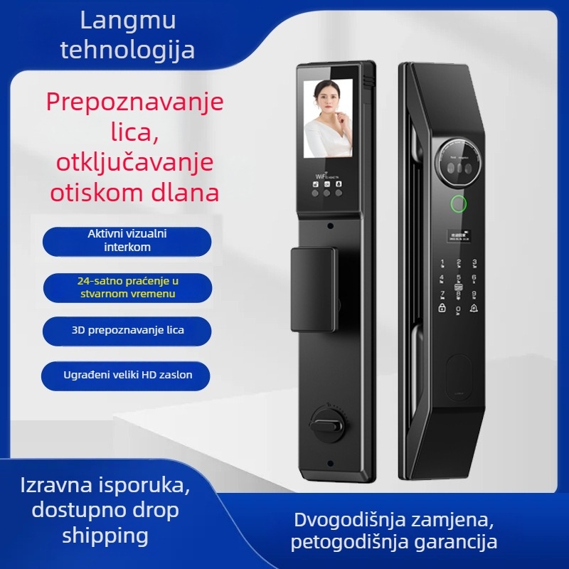 Vrata brava s palmom venom identifikacijom, prepoznavanje lica, otisak prsta i lozinka — AC napajanje, <0,5 s skeniranje, pametno praćenje
