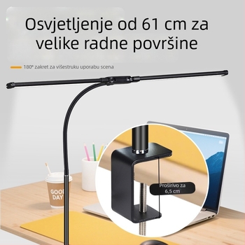 LED stolna lampa s klipsom i fleksibilnim vratom, dvostruka glava, USB napajanje, 12W, aluminijsko sjenilo, zaštita očiju za učenje i čitanje