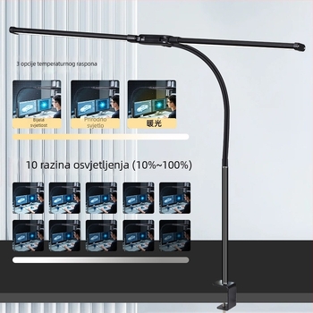 LED stolna lampa s klipsom i fleksibilnim vratom, dvostruka glava, USB napajanje, 12W, aluminijsko sjenilo, zaštita očiju za učenje i čitanje