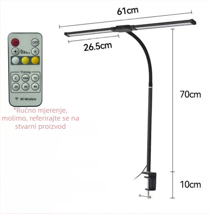 LED stolna lampa s klipsom i fleksibilnim vratom, dvostruka glava, USB napajanje, 12W, aluminijsko sjenilo, zaštita očiju za učenje i čitanje