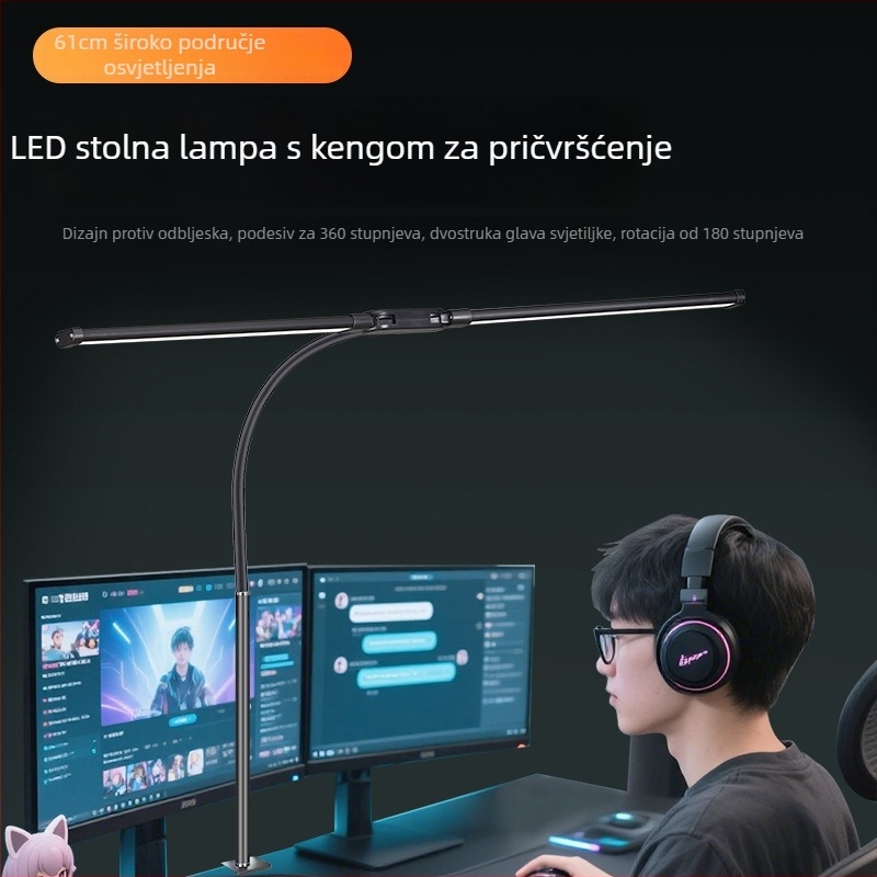 LED stolna lampa s klipsom i fleksibilnim vratom, dvostruka glava, USB napajanje, 12W, aluminijsko sjenilo, zaštita očiju za učenje i čitanje