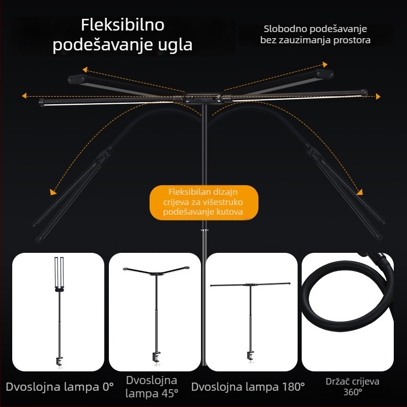 LED stolna lampa s klipsom i fleksibilnim vratom, dvostruka glava, USB napajanje, 12W, aluminijsko sjenilo, zaštita očiju za učenje i čitanje