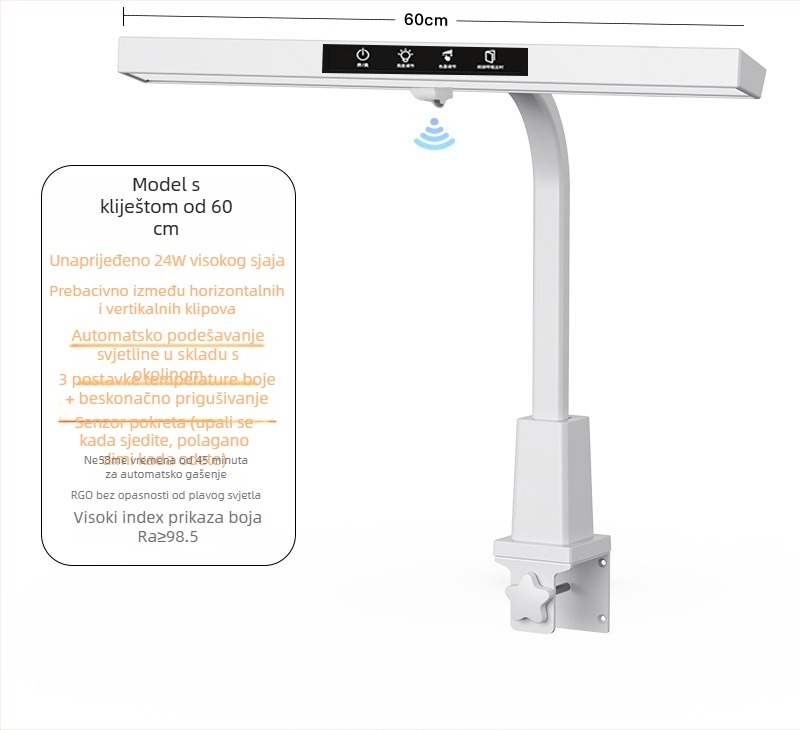Clip-on stolna lampica s inteligentnim upravljanjem, dodirnim prekidačem, CRI ≥95, niska napetost ≤36V