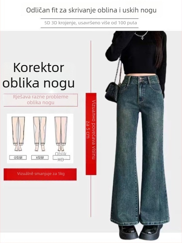 Traperice s visokim strukom, kratkog kroja, blago proširene, 90-95% pamuka