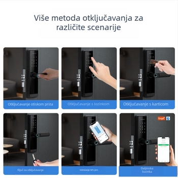 Nice K8 Drvena vrata biometrijska pamet za otključavanje - bez bušenja; pohranjuje do 100 otisaka prstiju; otključavanje ispod 0.5 s; FAR <0.5%; FRR <0.5%; podržava otisak, karticu, lozinku, ključ i daljinsko otključavanje; za unutarnje drvene vrata.