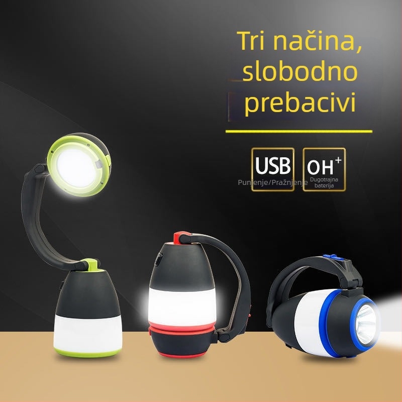 3-u-1 kamping lampa s LED, 5W, 2000mAh baterijom, solarno punjenje, ABS kućište, prenosna svjetiljka