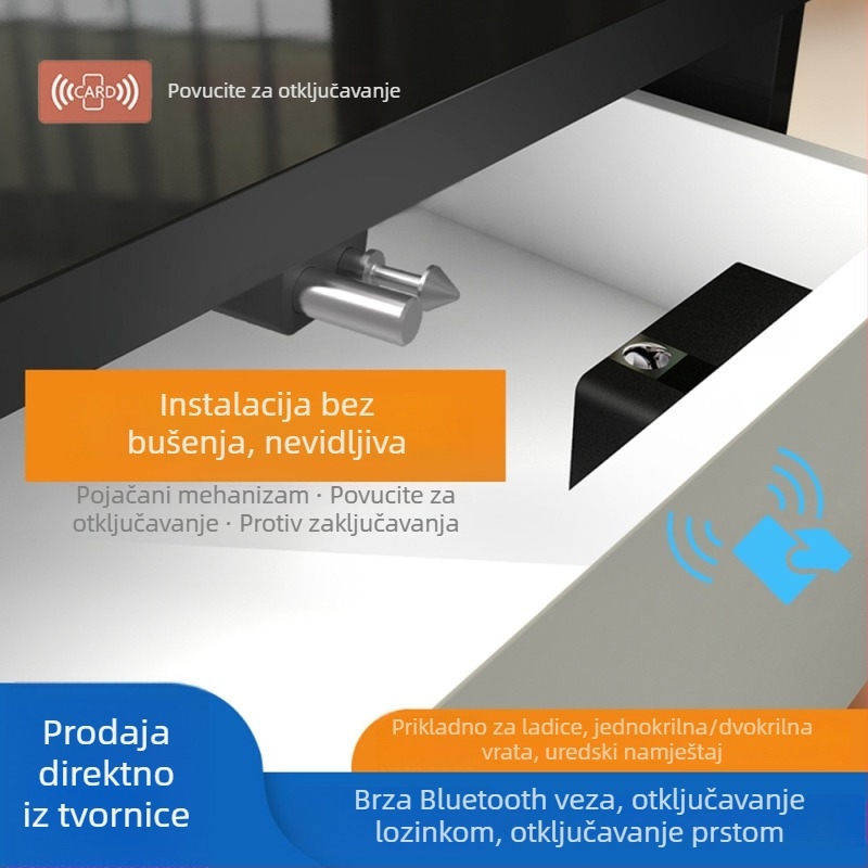 OL603B Pametna brava za ormarić s otiskom prsta, lozinkom, Bluetoothom i RFID – bez bušenja, za dom i namještaj