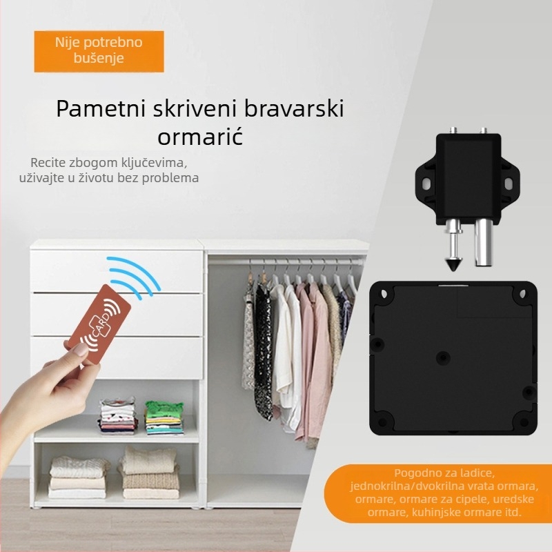 OL603B Pametna brava za ormarić s otiskom prsta, lozinkom, Bluetoothom i RFID – bez bušenja, za dom i namještaj