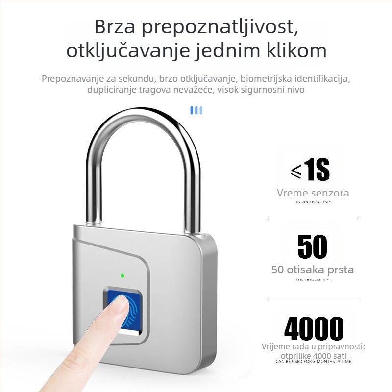 Sigurnosna brava s otiskom prsta za ormariće, model Type C, legura čelika, Mervyn, za ormariće, domove, teretanu i skladišna vrata