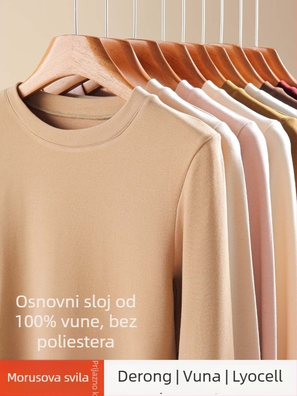 Pleteni T-shirt od akrilnih vlakana, dugi rukavi, okrugli izrez, elegantan gradski stil, zima 2025