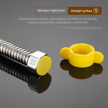 Fleksibilna cijev od nehrđajućeg čelika 304 za dovod vode za toplu i hladnu vodu, navoj, model BL-BW, Braun