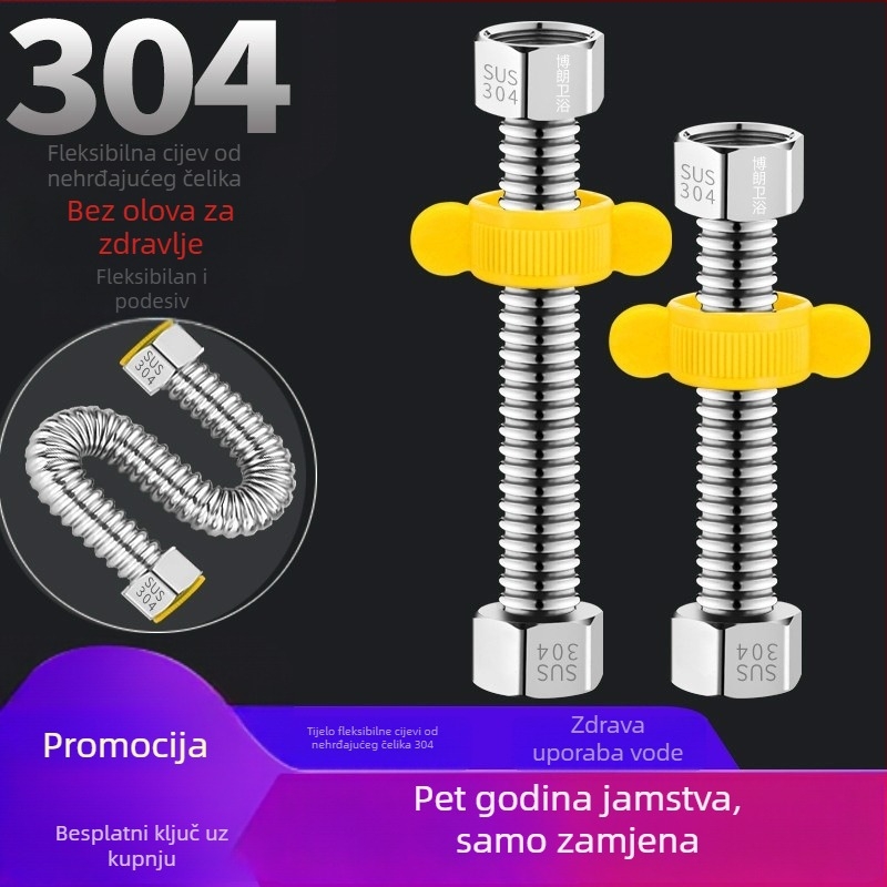 Fleksibilna cijev od nehrđajućeg čelika 304 za dovod vode za toplu i hladnu vodu, navoj, model BL-BW, Braun