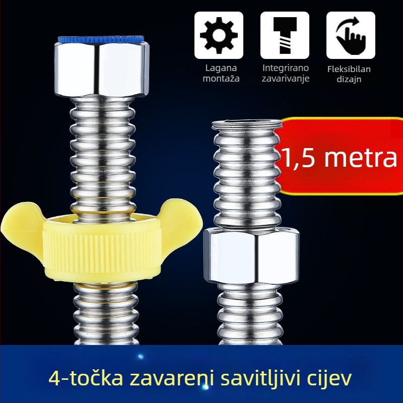 Fleksibilna cijev od nehrđajućeg čelika 304 za dovod vode za toplu i hladnu vodu, navoj, model BL-BW, Braun