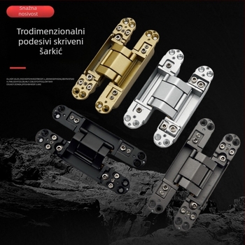 Trodimenzionalno prilagodljiva skrivena šarka, automatsko zatvaranje, tih rad, cinkov legura, debljina 2 mm, završna obrada: elektroplatiranje i prskanje