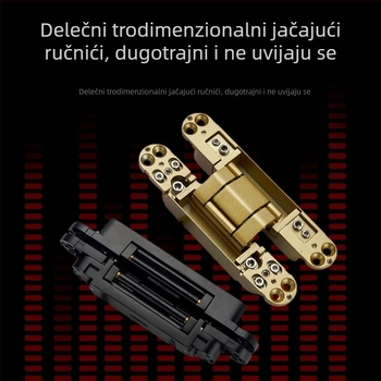 Trodimenzionalno prilagodljiva skrivena šarka, automatsko zatvaranje, tih rad, cinkov legura, debljina 2 mm, završna obrada: elektroplatiranje i prskanje