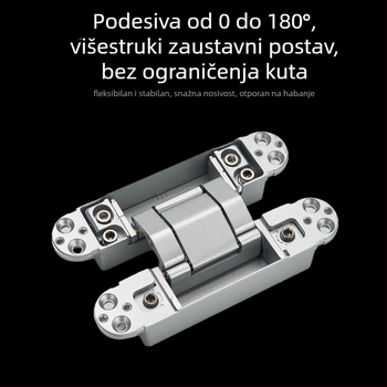 Trodimenzionalno prilagodljiva skrivena šarka, automatsko zatvaranje, tih rad, cinkov legura, debljina 2 mm, završna obrada: elektroplatiranje i prskanje