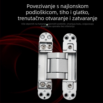 Trodimenzionalno prilagodljiva skrivena šarka, automatsko zatvaranje, tih rad, cinkov legura, debljina 2 mm, završna obrada: elektroplatiranje i prskanje