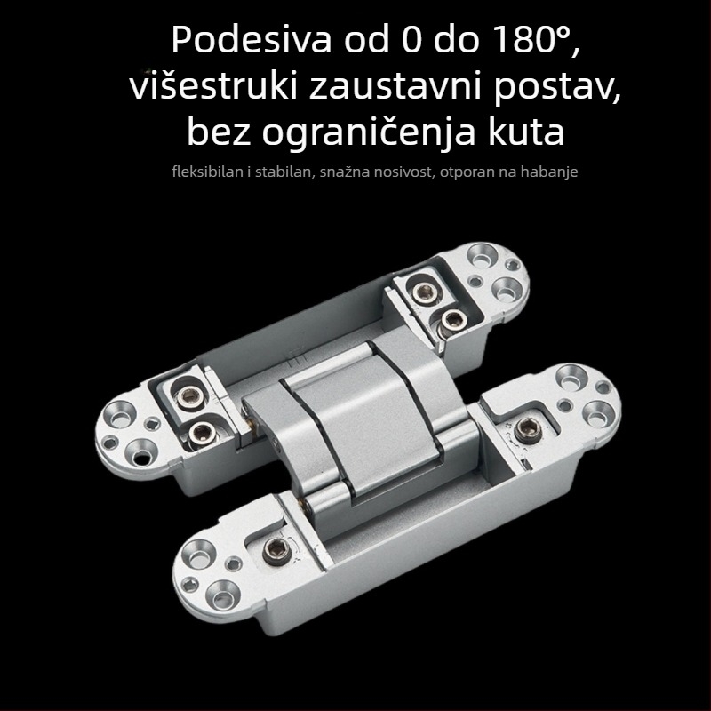 Trodimenzionalno prilagodljiva skrivena šarka, automatsko zatvaranje, tih rad, cinkov legura, debljina 2 mm, završna obrada: elektroplatiranje i prskanje