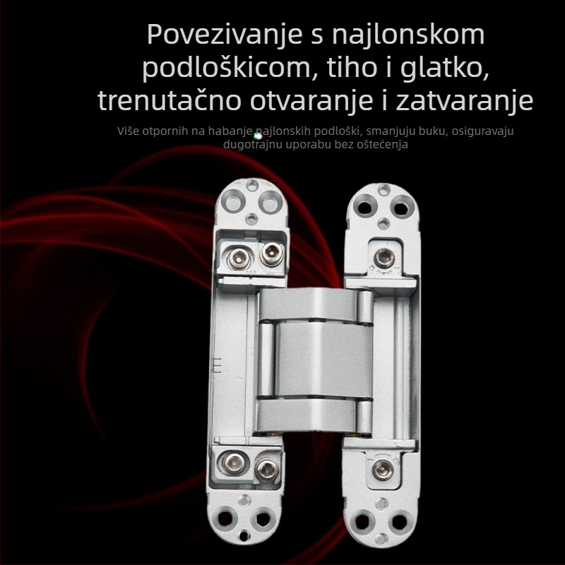 Trodimenzionalno prilagodljiva skrivena šarka, automatsko zatvaranje, tih rad, cinkov legura, debljina 2 mm, završna obrada: elektroplatiranje i prskanje