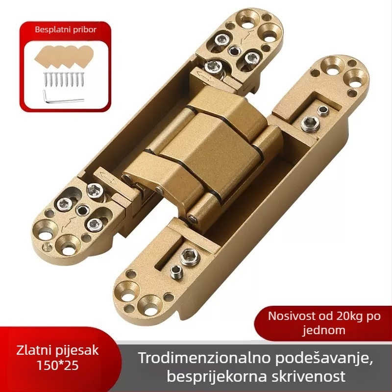 Trodimenzionalno prilagodljiva skrivena šarka, automatsko zatvaranje, tih rad, cinkov legura, debljina 2 mm, završna obrada: elektroplatiranje i prskanje