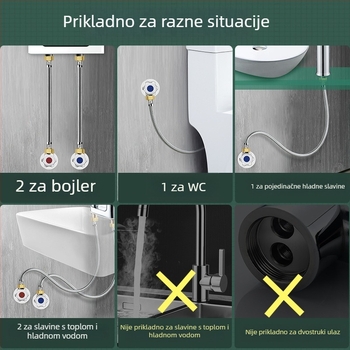 Vodovodni priključni crijevo od 304 nehrđajućeg čelika s metalnim opletom, univerzalna ugradnja, radna temperatura 80°C