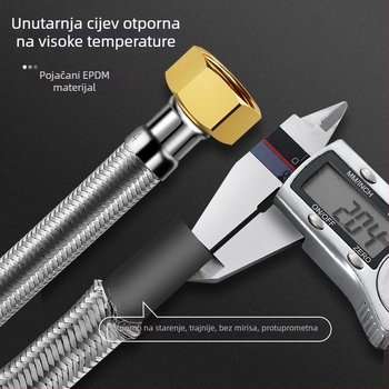 Vodovodni priključni crijevo od 304 nehrđajućeg čelika s metalnim opletom, univerzalna ugradnja, radna temperatura 80°C